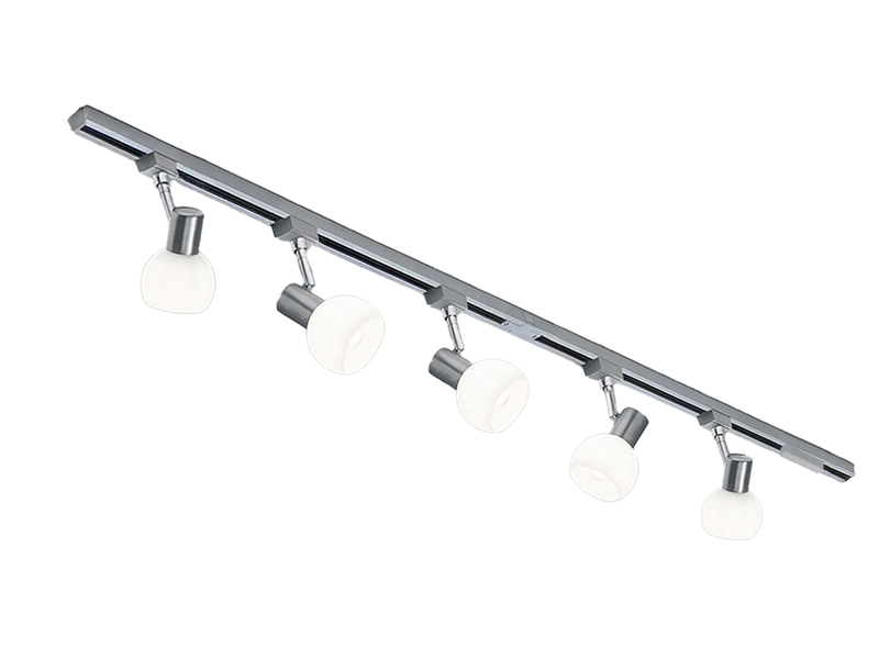 Lichtschienensystem mit 5 Spots Glas Weiß & Einspeisung 4-adrig, Länge 202,5cm