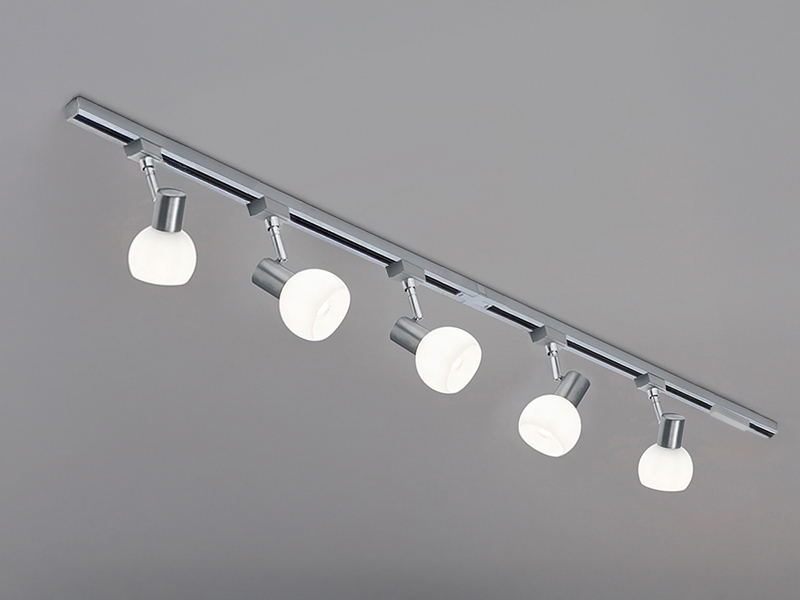 Lichtschienensystem mit 5 Spots Glas Weiß & Einspeisung 4-adrig, Länge 202,5cm