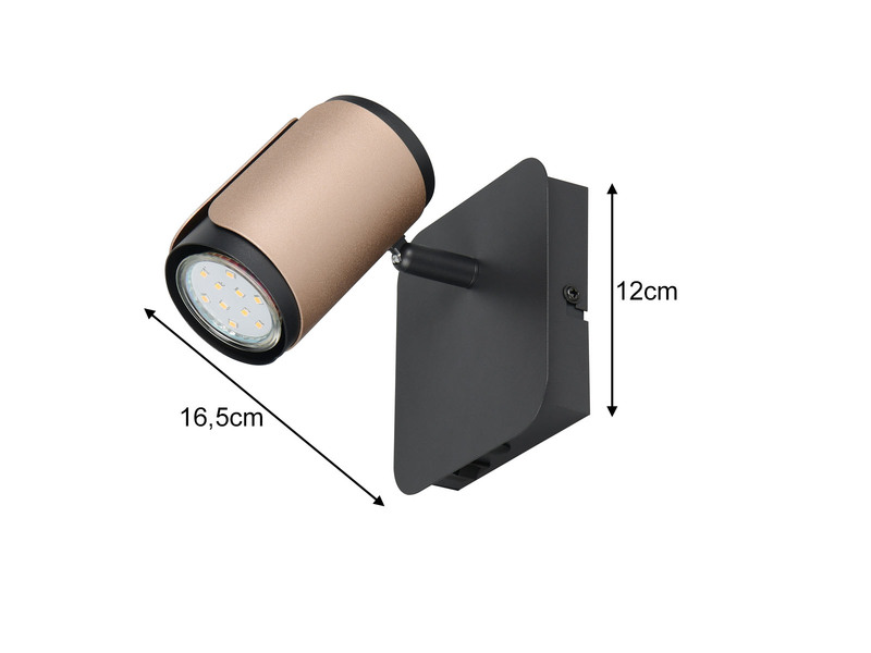 LED Wandstrahler Metall Schwarz / Coffee mit Schalter, Breite 12cm