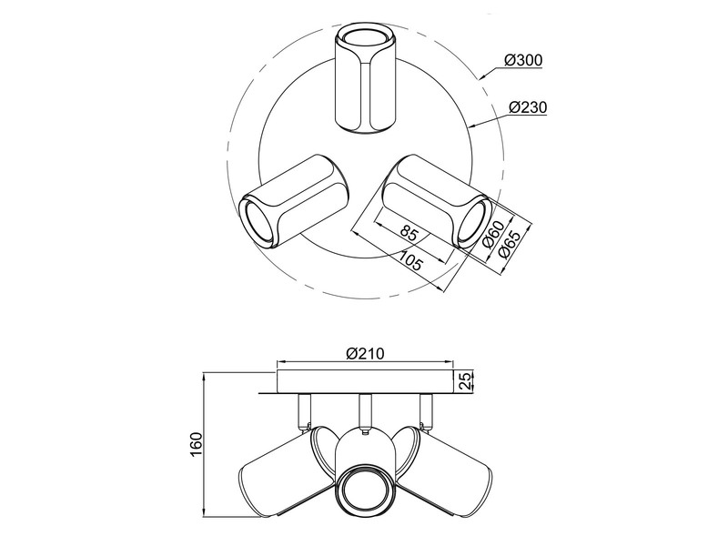 LED Deckenstrahler 3-flammig Metall Weiß / Silber, rund Ø 30cm