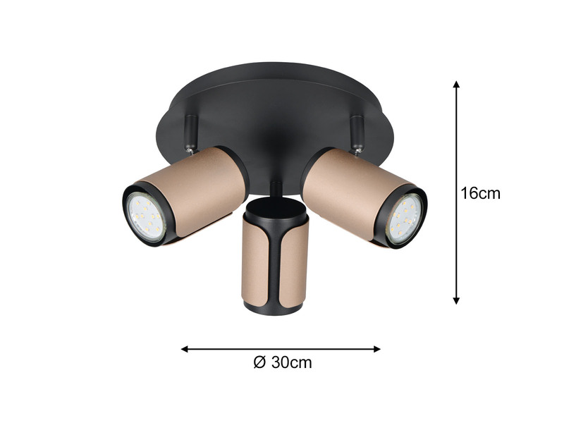LED Deckenstrahler 3-flammig Metall Schwarz / Coffee, rund Ø 30cm