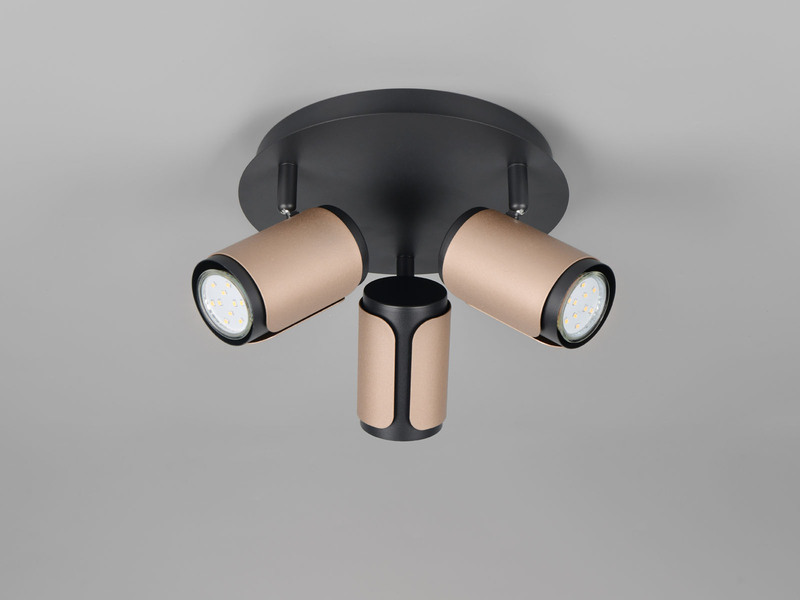 LED Deckenstrahler 3-flammig Metall Schwarz / Coffee, rund Ø 30cm