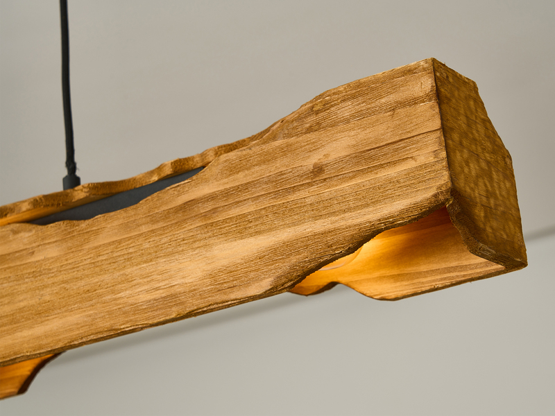 LED Balken Pendelleuchte aus Naturholz rustikales Design, Breite 100cm