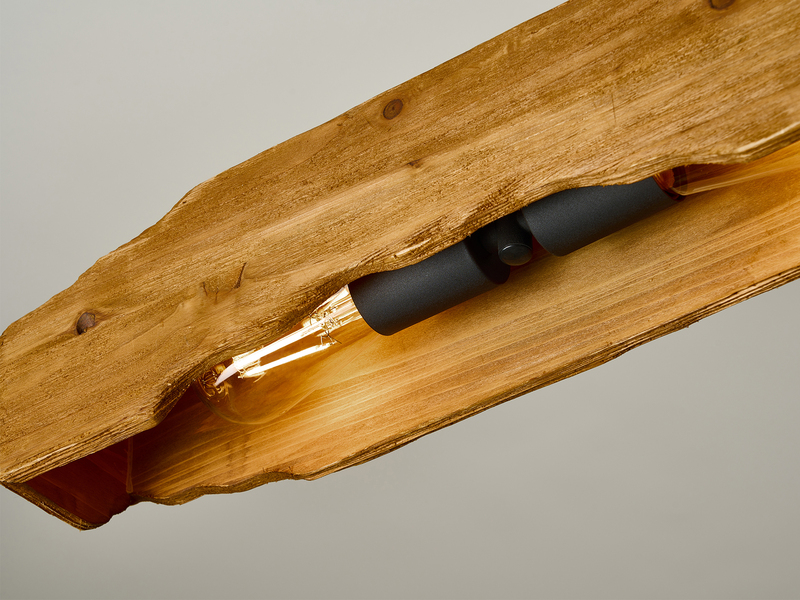LED Balken Pendelleuchte aus Naturholz rustikales Design, Breite 100cm
