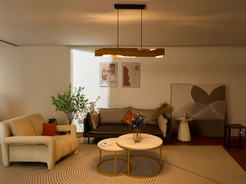 LED Balken Pendelleuchte aus Naturholz rustikales Design, Breite 100cm
