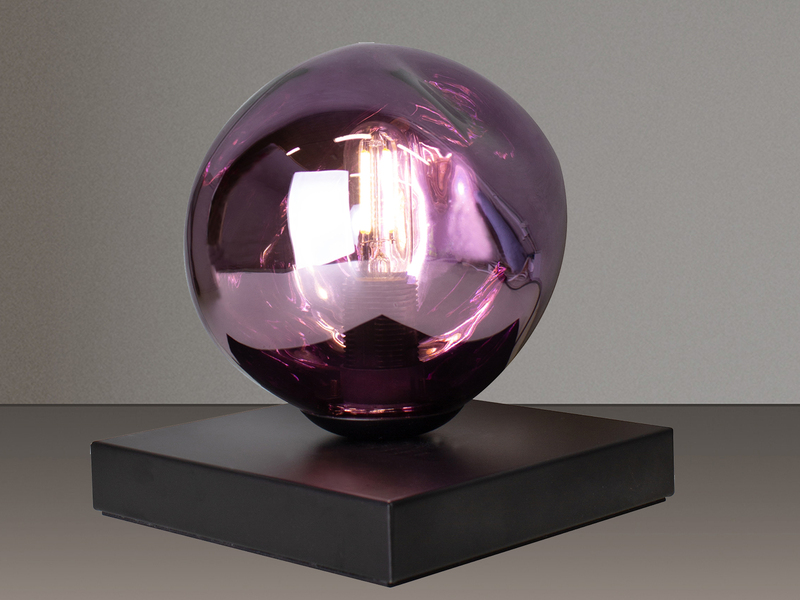 Kleine Tischleuchte CANOPUS ausgefallene Glaskugel Violett, H 17,5cm