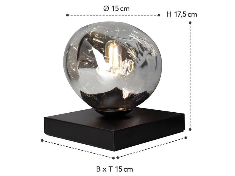 Kleine LED Tischleuchte mit ausgefallener Glaskugel, Höhe 17,5cm
