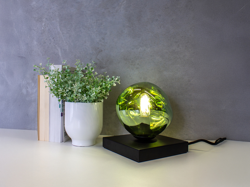 Kleine LED Tischleuchte mit ausgefallener Glaskugel Grün, Höhe 17,5cm