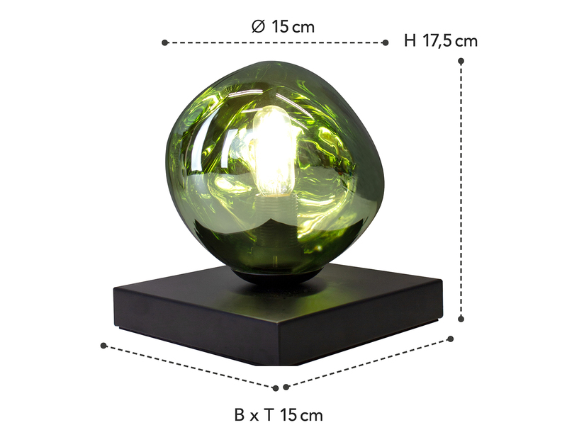 Kleine LED Tischleuchte mit ausgefallener Glaskugel Grün, Höhe 17,5cm