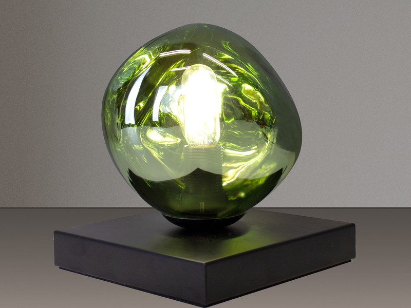Kleine LED Tischleuchte mit ausgefallener Glaskugel Grün, Höhe 17,5cm