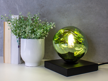 Kleine LED Tischleuchte mit ausgefallener Glaskugel Grün, Höhe 17,5cm