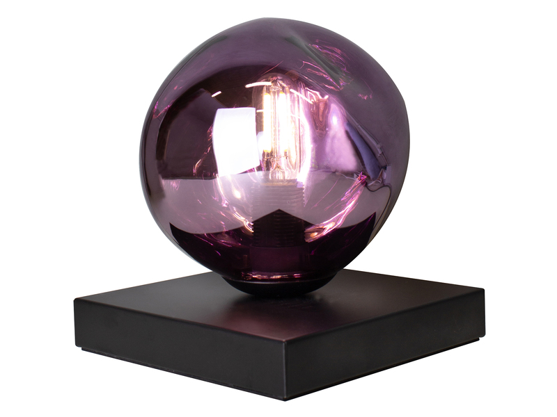 Kleine LED Tischleuchte mit ausgefallener Glasskugel Violett, H 17,5cm