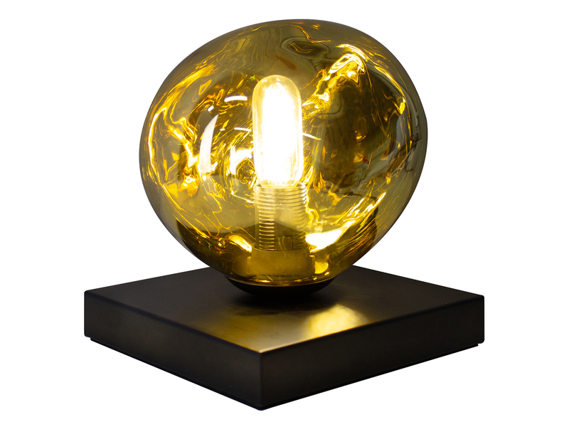 Kleine LED Tischleuchte mit ausgefallener Glaskugel Gelbgold H 17,5cm