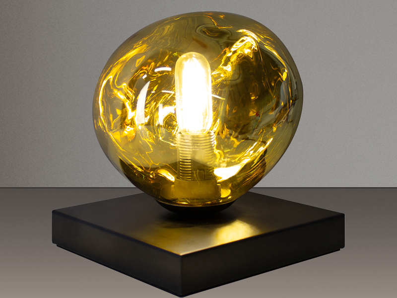 Kleine LED Tischleuchte mit ausgefallener Glaskugel Gelbgold H 17,5cm