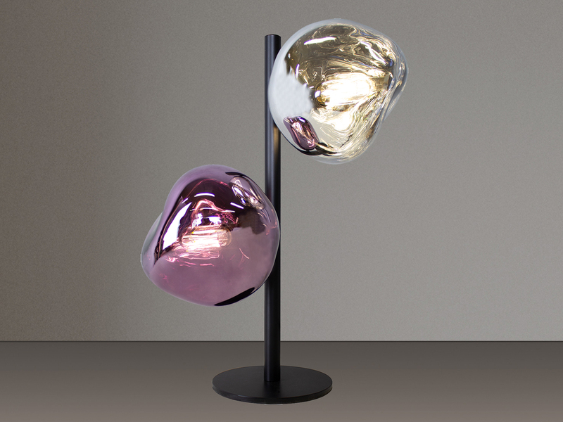 Große Tischleuchte CANOPUS ausgefallene Glaskugel Weiß/Violett, H 40cm