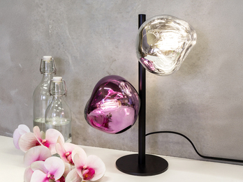 Große Tischleuchte CANOPUS ausgefallene Glaskugel Weiß/Violett, H 40cm