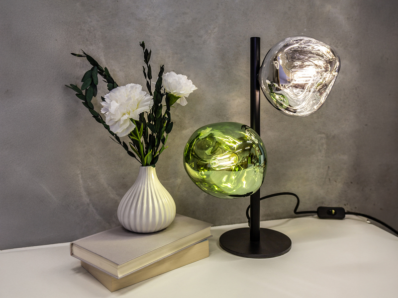 Große Tischleuchte CANOPUS ausgefallene Glaskugeln Weiß/Grün, H 40cm