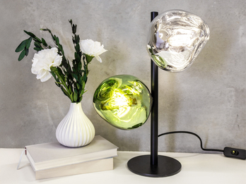 Große Tischleuchte CANOPUS ausgefallene Glaskugeln Weiß/Grün, H 40cm
