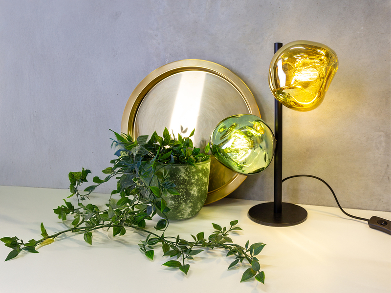 Große LED Tischlampe ausgefallene Glaskugeln in Gelb/Grün, Höhe 40cm