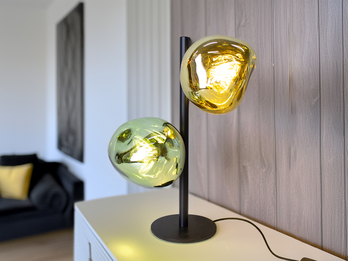 Große LED Tischlampe ausgefallene Glaskugeln in Gelb/Grün, Höhe 40cm