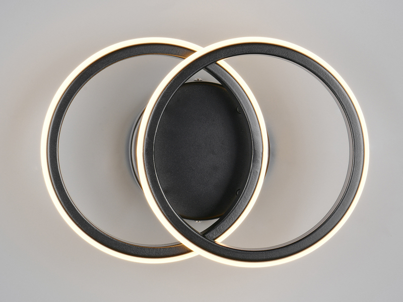 LED Decken- und Wandleuchte KASIA mit zwei Ringen aus Metall in Schwarz B 26,5cm