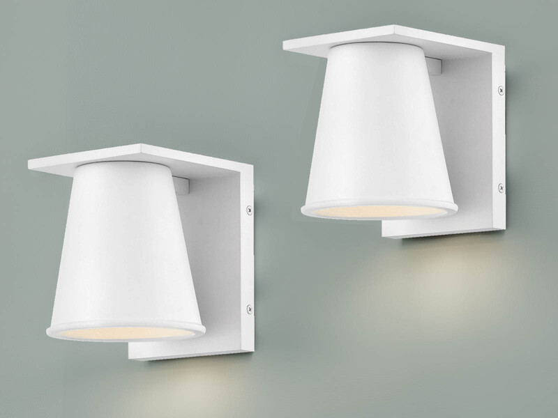 2er SET kleine LED Außenwandleuchten Weiß, Salzluft resistent Höhe 15,5cm