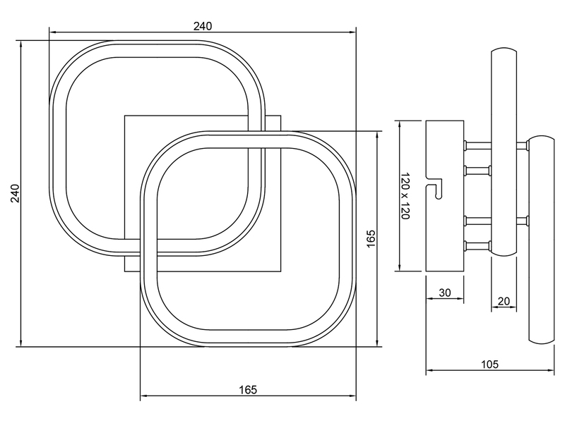 LED Decken- und Wandleuchte KASIA, 2 Quadrate Metall Weiß, Breite 26,5cm