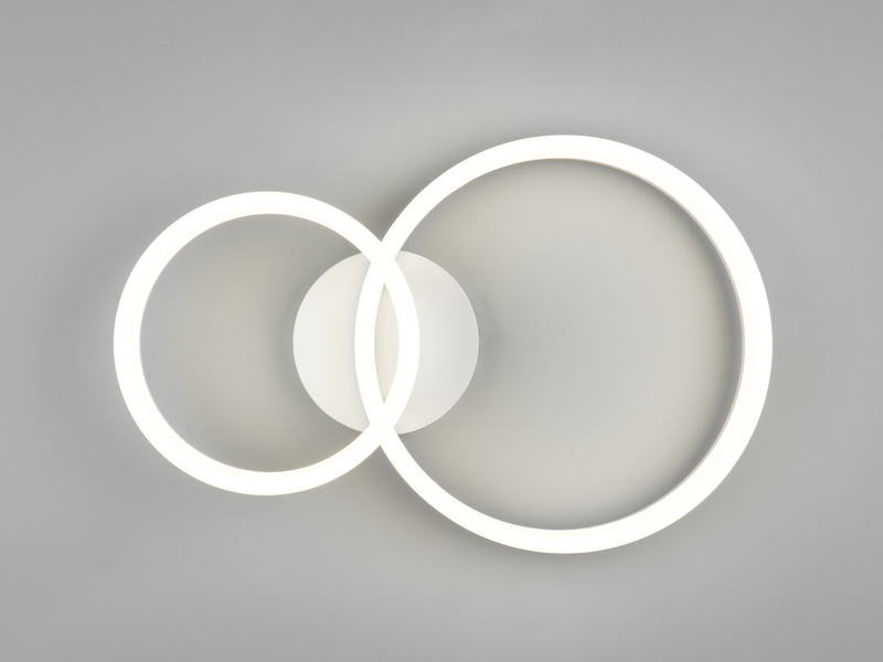 Große Deckenleuchte SCOPE mit zwei LED Ringen in Weiß, Breite 51cm