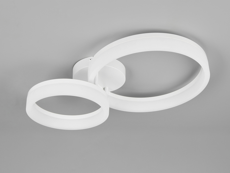 Große Deckenleuchte SCOPE mit zwei LED Ringen in Weiß, Breite 51cm