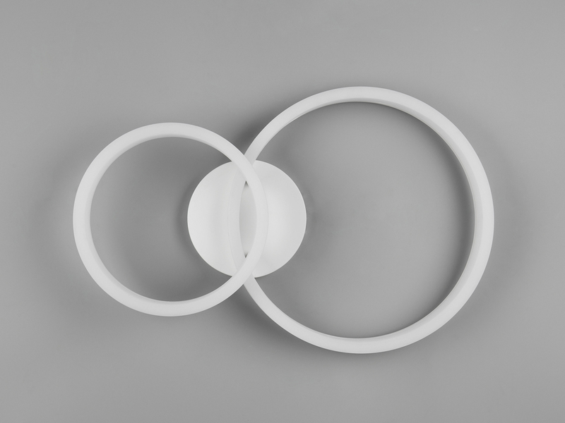 Große Deckenleuchte SCOPE mit zwei LED Ringen in Weiß, Breite 51cm