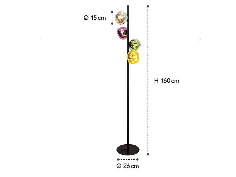 Stehlampe CANOPUS mit ausgefallenen bunten Glaskugeln, Höhe 160cm