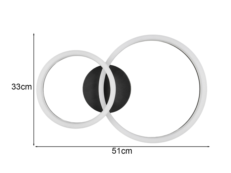 Große Deckenleuchte SCOPE Schwarz mit zwei LED Ringen in Weiß, Breite 51cm