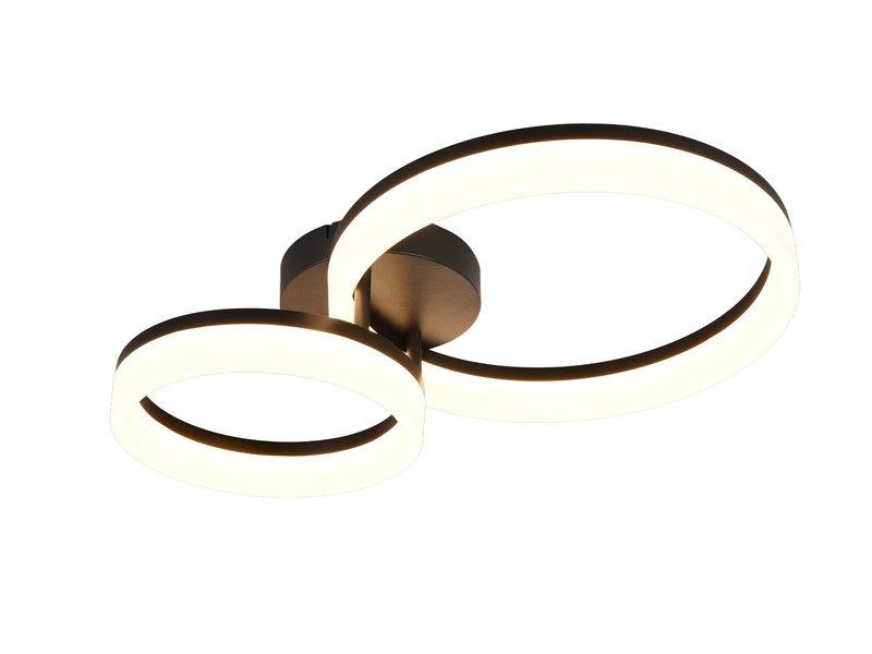 Große Deckenleuchte SCOPE Schwarz mit zwei LED Ringen in Weiß, Breite 51cm