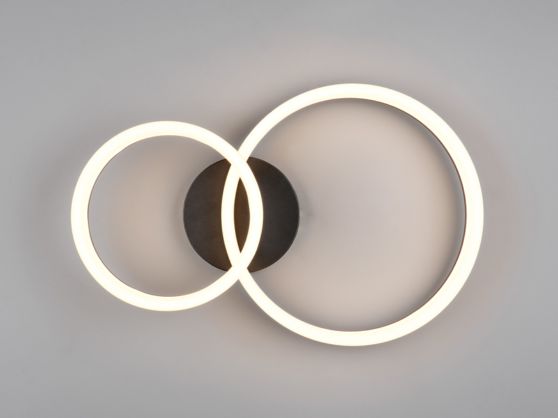 Große Deckenleuchte SCOPE Schwarz mit zwei LED Ringen in Weiß, Breite 51cm