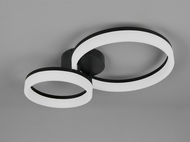 Große Deckenleuchte SCOPE Schwarz mit zwei LED Ringen in Weiß, Breite 51cm