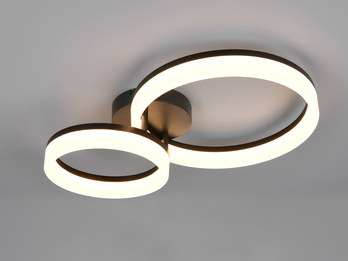 Große Deckenleuchte SCOPE Schwarz mit zwei LED Ringen in Weiß, Breite 51cm