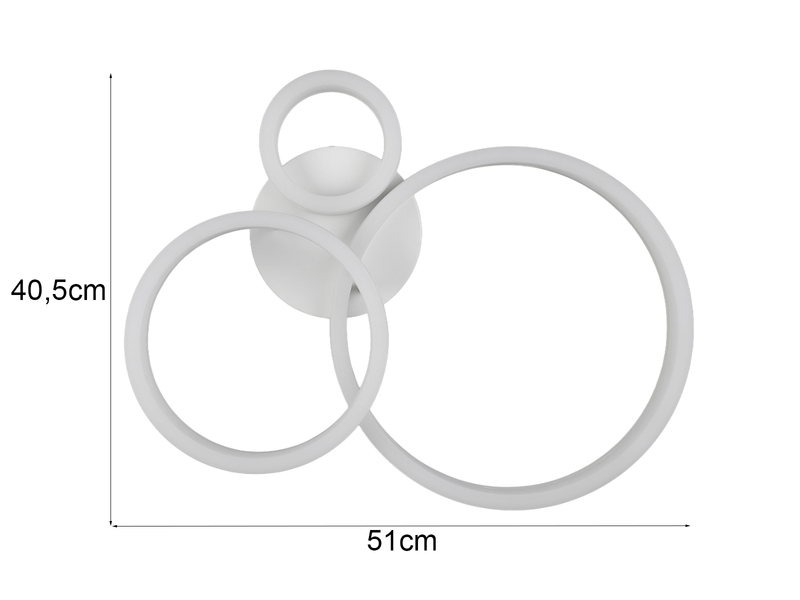 Große Deckenleuchte SCOPE mit drei LED Ringen in Weiß, Breite 51cm