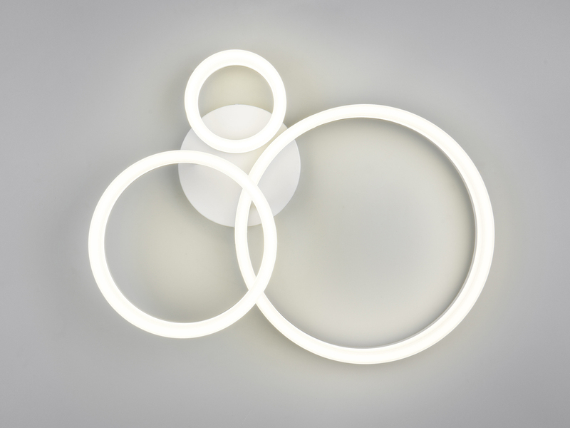 Große Deckenleuchte SCOPE mit drei LED Ringen in Weiß, Breite 51cm