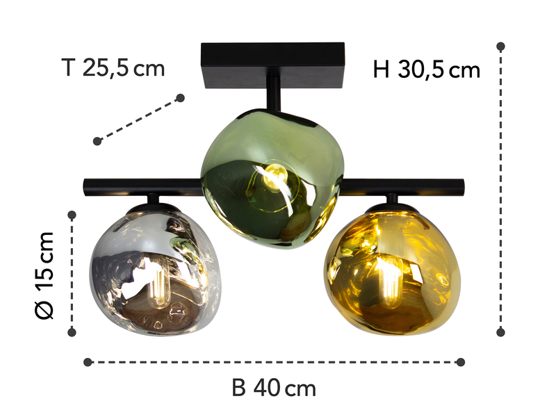Deckenleuchte CANOPUS mit ausgefallenen bunten Glaskugeln, Breite 40cm