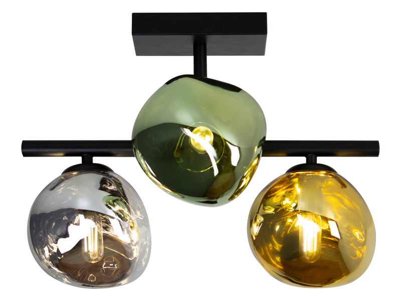 LED Deckenleuchte 3-flammig mit ausgefallenen bunten Glaskugeln, Breite 40cm