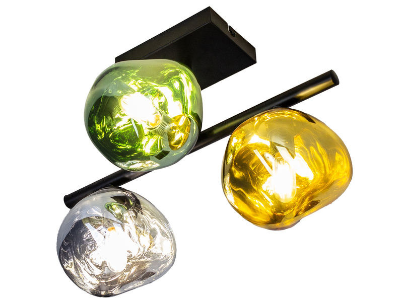 LED Deckenleuchte 3-flammig mit ausgefallenen bunten Glaskugeln, Breite 40cm
