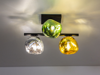 LED Deckenleuchte 3-flammig mit ausgefallenen bunten Glaskugeln, Breite 40cm