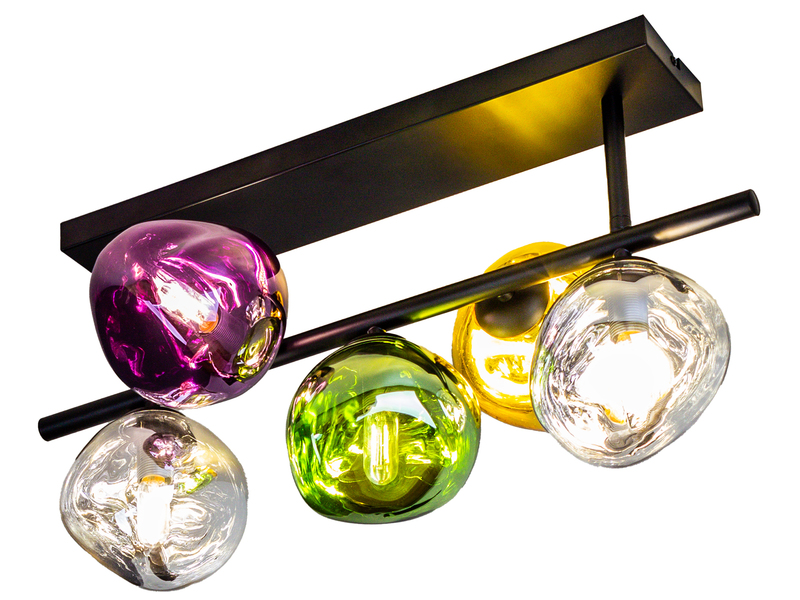 LED Deckenleuchte 5-flammig mit ausgefallenen bunten Glaskugeln, Breite 60cm