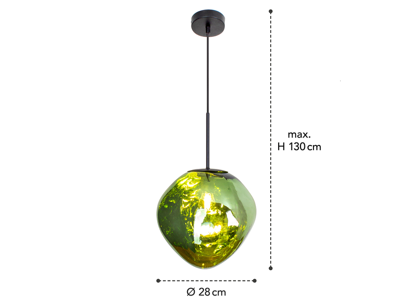Pendelleuchte CANOPUS einflammig mit ausgefallener Glaskugel in Grün, Ø 28cm