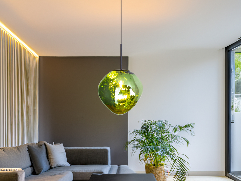 LED Pendelleuchte einflammig mit ausgefallener Glaskugel in Grün, Ø 28cm