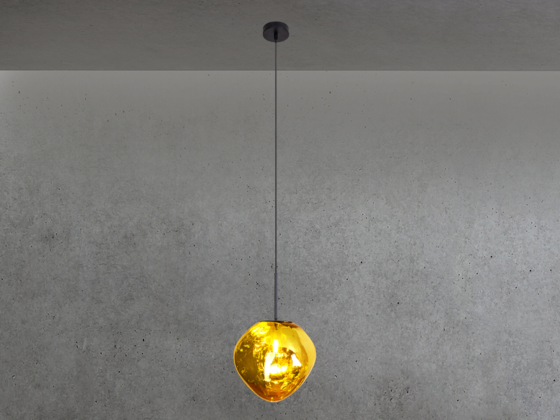 Pendelleuchte CANOPUS einflammig mit ausgefallener Glaskugel Gelbgold, Ø 28cm