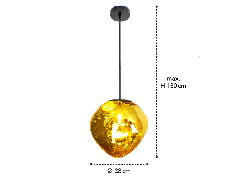 Pendelleuchte CANOPUS einflammig mit ausgefallener Glaskugel Gelbgold, Ø 28cm