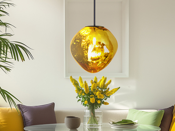 Pendelleuchte CANOPUS einflammig mit ausgefallener Glaskugel Gelbgold, Ø 28cm