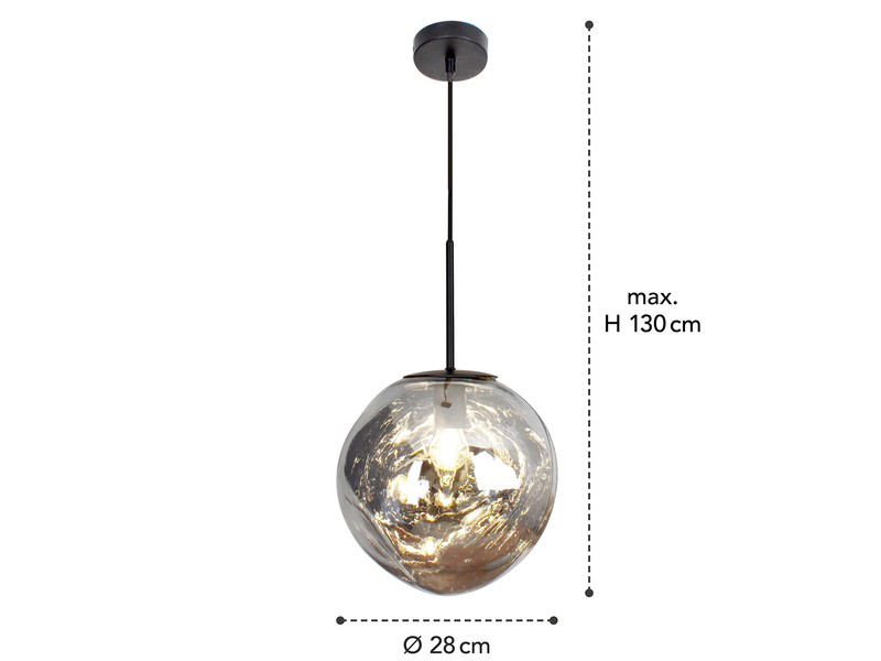 Pendelleuchte CANOPUS einflammig mit ausgefallener Glaskugel Weiß, Ø 28cm