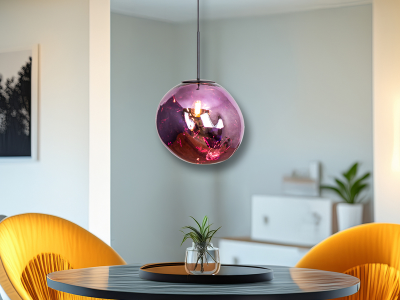 Pendelleuchte CANOPUS einflammig mit ausgefallener Glaskugel Violett, Ø 28cm
